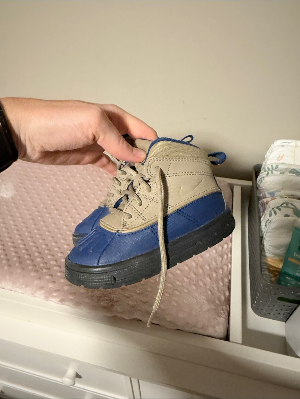 Nike Kids Blue and Tan High-Top Boots